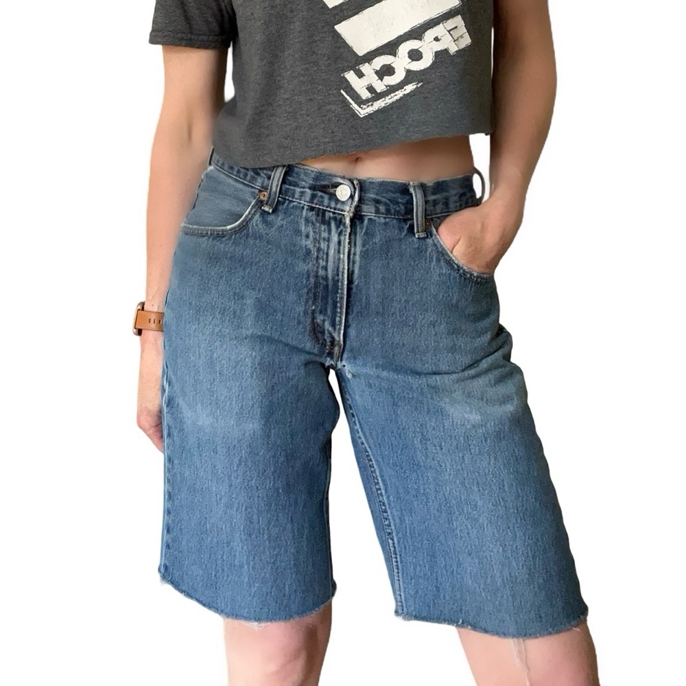 Men’s 550 Levi’s Cutoff Denim Bermuda High Waist Distressed Jeans Shorts Size 30 - Picture 4 of 15